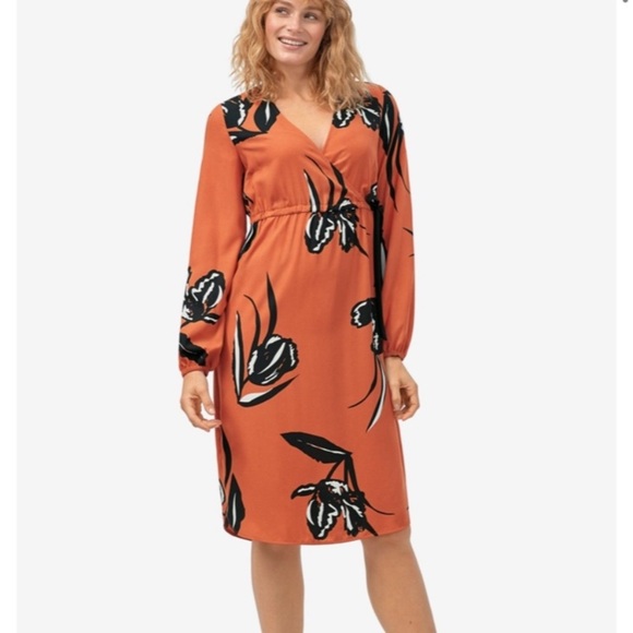 ELLOS / Rust Floral Wrap Midi Dress Size 28 - Picture 1 of 12